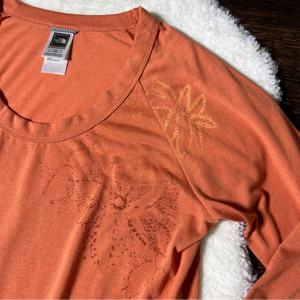 North Face Orange Floral Long Sleeve T-Shirt Large - Picture 6 of 12
